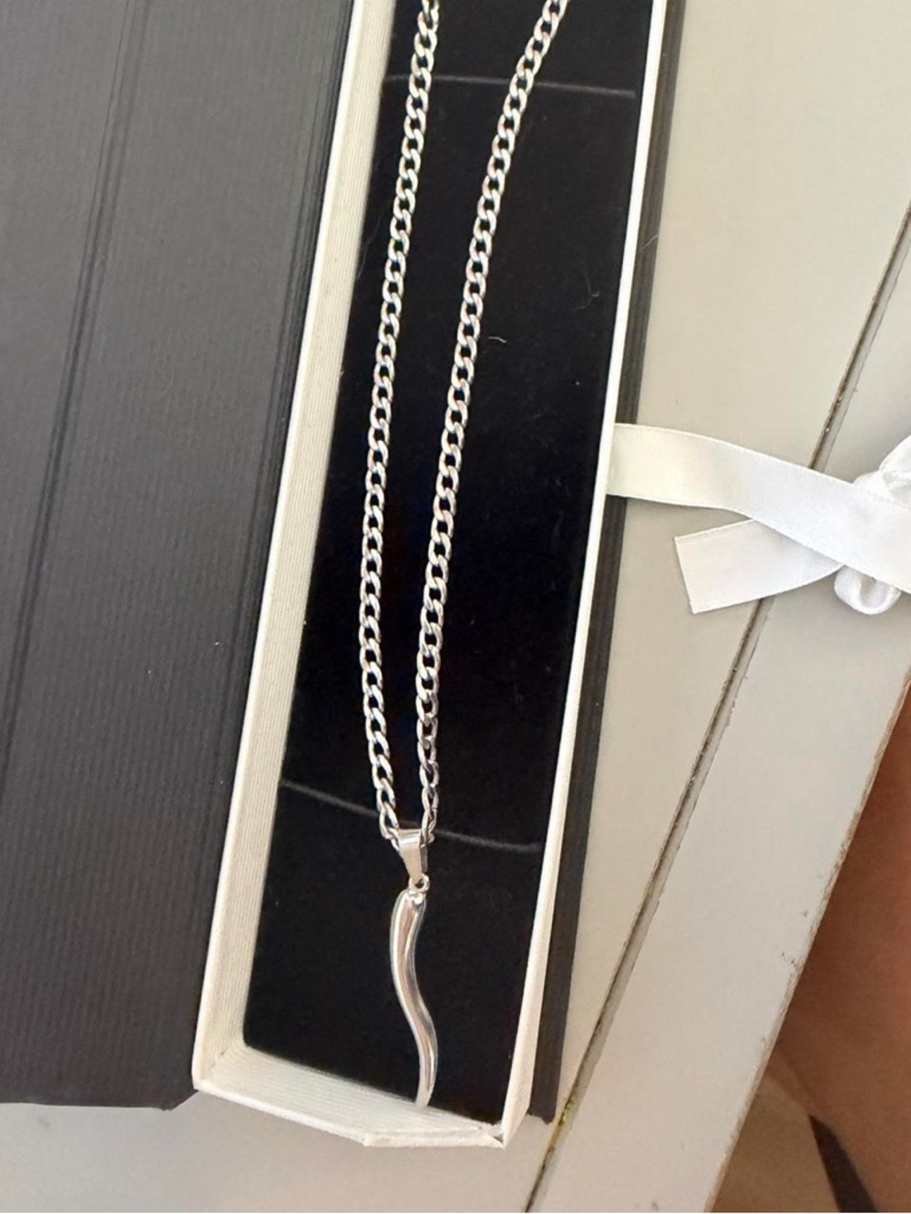 Curved Horn Pendant Necklace Stainless Steel